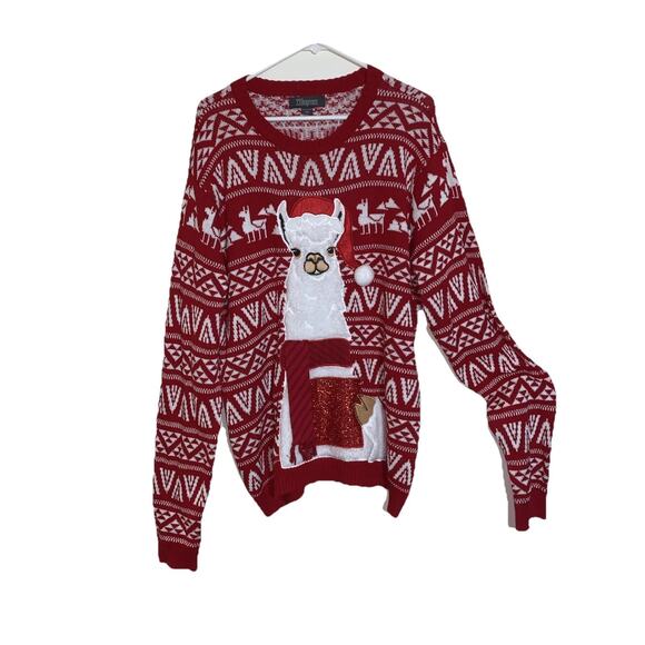 NEW Women’s Novelty Llama Santa Hat Christmas Ugly Pullover Sweater Size XL - Picture 1 of 6